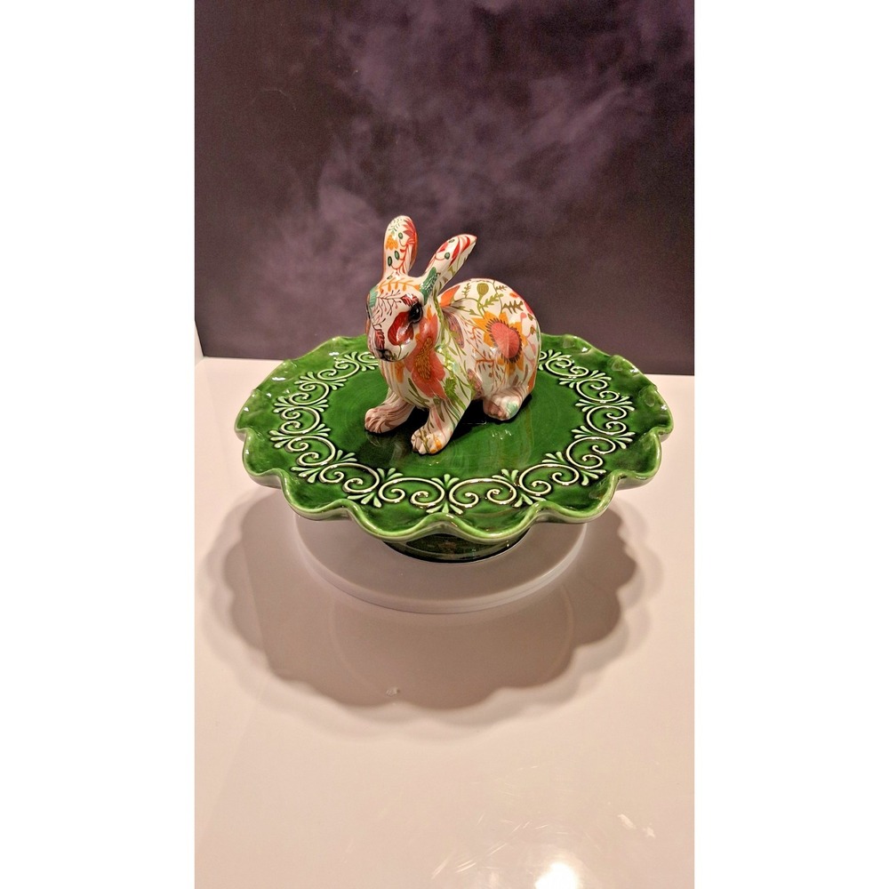 Maioliche Jessica Cake Stand 11"‎ Green Ceramic Made in Italy Scalloped Edge New